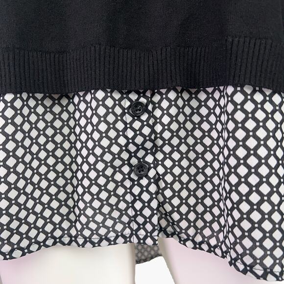 ADRIANNA PAPELL Twofer Sweater And Diamond Plaid Shirttail (Black | Size M) - Picture 5 of 8